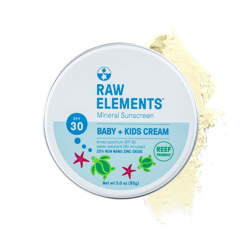 raw elements Baby & Kids SPF 30 Organic Sunscreen Tin, Non-Nano Zinc Oxide, Reef-Safe, Cruelty-Free, Gluten & Nut Free, Travel Sunblock 3.0 oz - Image 1